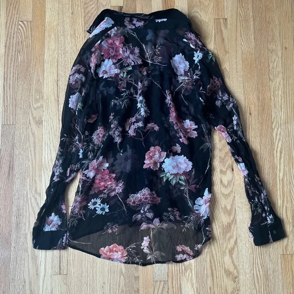 The Kooples Chic Floral Sheer Blouse in Black and Pink - Picture 5 of 7